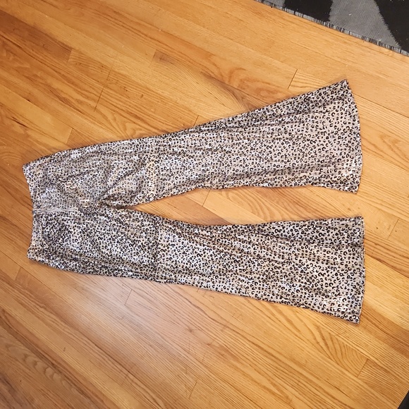 Gold Sequins Animal Print Bell Wide Leg Pants Fully Lined Size 2 - Picture 5 of 7